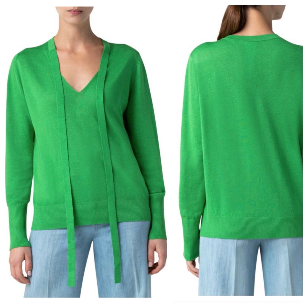 Akris Punto Linen-Blend Tieneck Knit Sweater in Green | 8